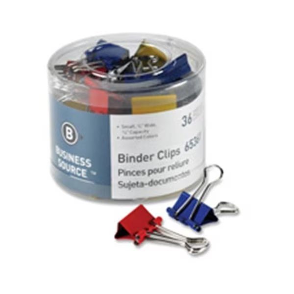 Business Source BSN65361 Binder Clips; Small .75 in. W; .38 in. Capacity; 36-PK; Assorted, Business Source, Mfr#: BSN65361